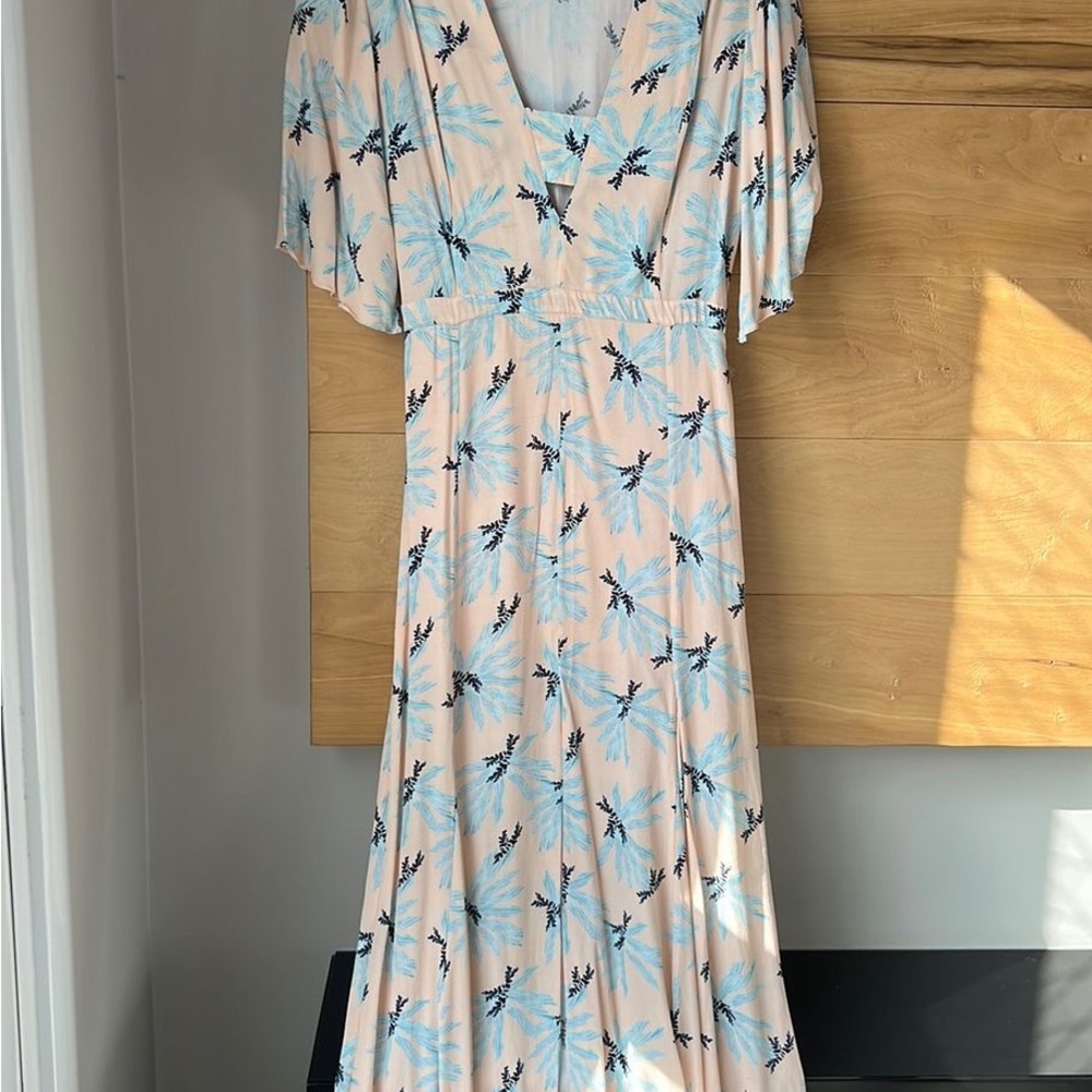 Peach and Blue Floral Maxi Dress